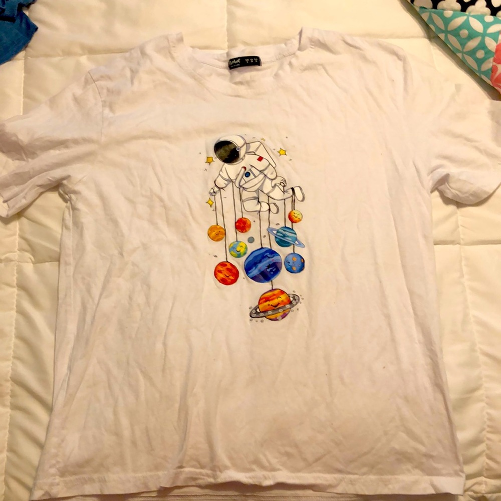 Space man white tee shirt